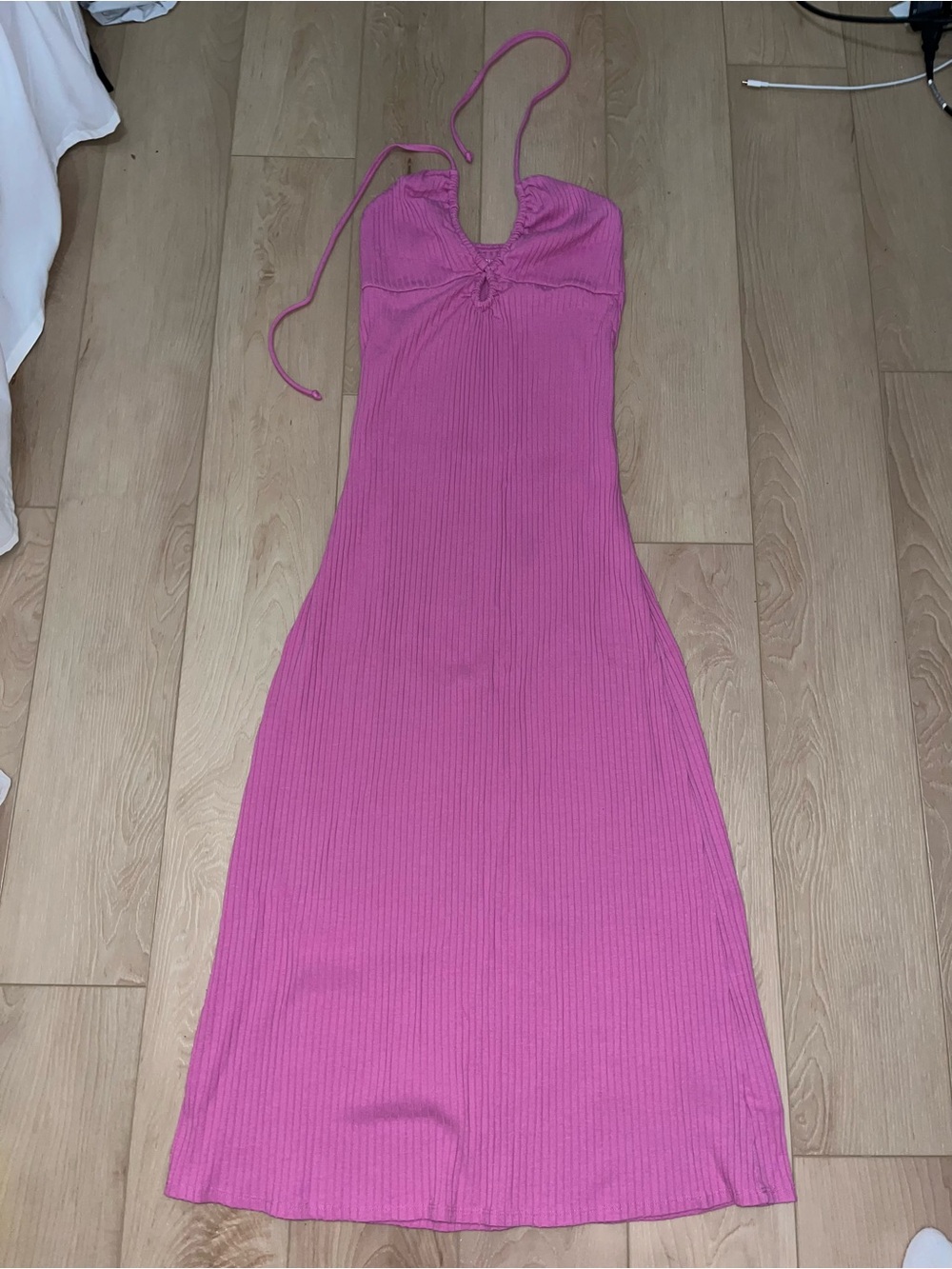 American Eagle Pink ribbed halter midi dress